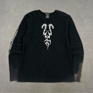 Vintage Black Long Sleeve Tee with White Graphic